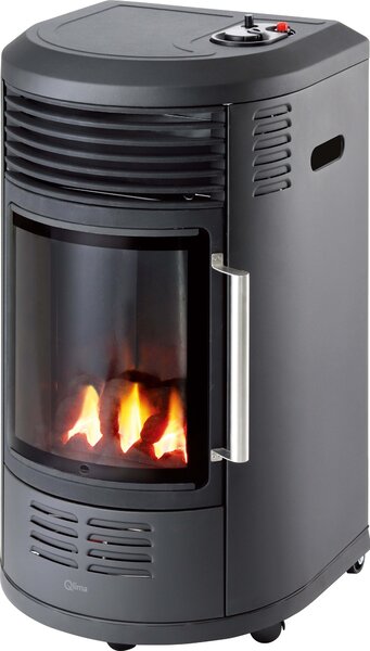 QLIMA Stufa a Gas per Bombola GPL Portatile Potenza 3,4 kW Funzionamento a Batteria effetto Fiamma colore Nero - GH8034 (Batteria non inclusa)