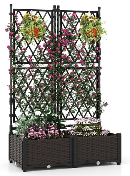 Costway Letto da giardino rialzato con tralicci e drenaggio, Recinzione di privacy in piedi per patio balcone esterno Nero