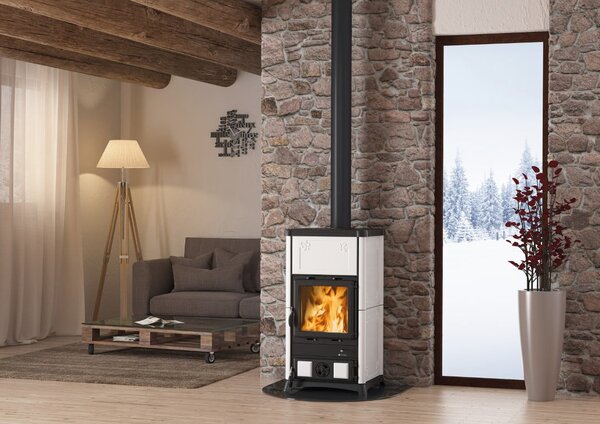 La Nordica-Extraflame Stufa a Legna in Ghisa 8.3 Kw Volume 238 m3 Vetro ceramico Rivestimento Maiolica Colore Bianco - Fedora