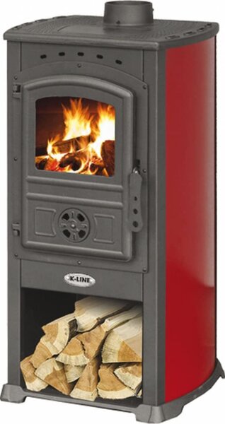 K-Line Stufa a Legna in Acciaio Potenza 7 kW Volume 140 m3 colore Rosso - KoralRo
