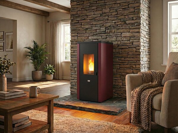 Queen Stufa a Pellet Ventilata 7 kW Capacit Serbatoio 15 Kg Volume Riscaldabile 168 m3 colore Bordeaux - EVO 7.0