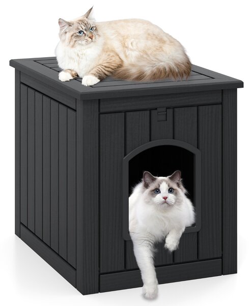 Costway Contenitore nascosto per lettiere con porta frontale ribaltabile e pavimento rialzato, Rifugio impermeabile per cuccioli Nero