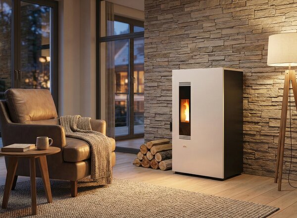 Queen Stufa a Pellet Ventilata Slim 5,5 kW Capacit Serbatoio 10 Kg Volume Riscaldabile 135 m3 colore Bianco - Slim 5