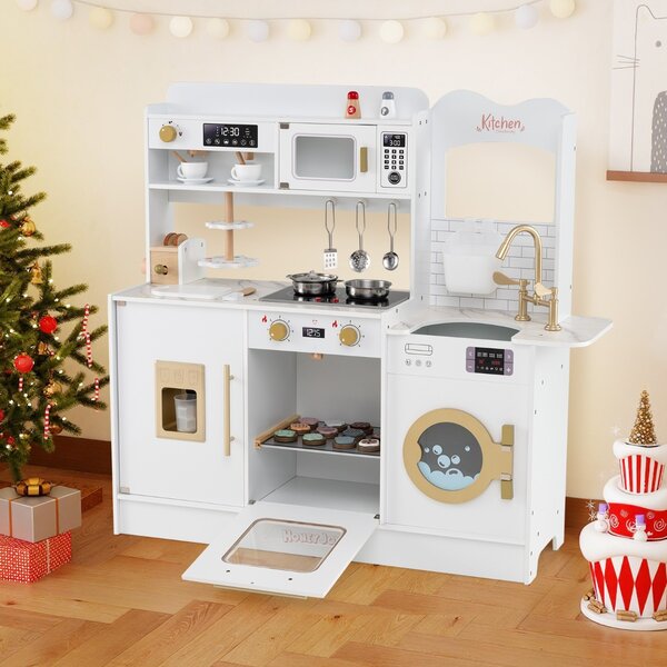 Costway Cucina giocattolo per bambini di fantasia con fornelli forno a microonde, Cucina tostapane e distributore di ghiaccio Bianco