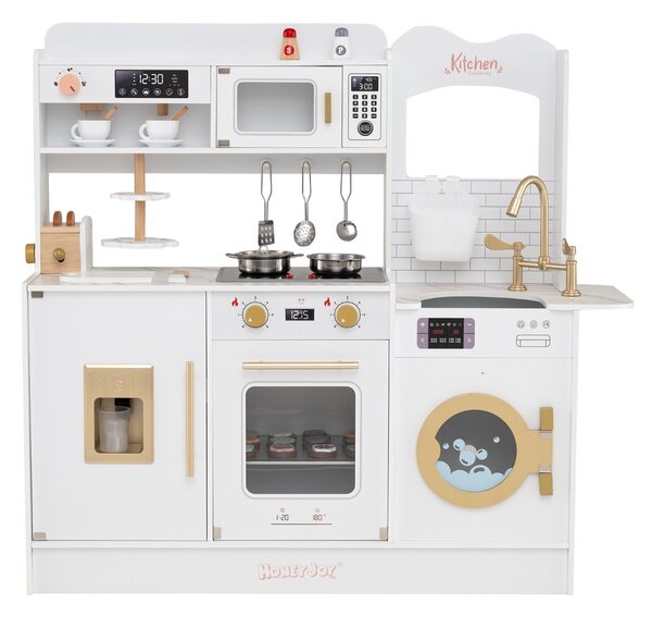 Costway Cucina giocattolo per bambini di fantasia con fornelli forno a microonde, Cucina tostapane e distributore di ghiaccio Bianco