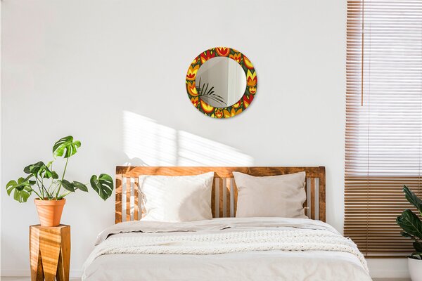 Specchio rotondo cornice con stampa Tulipani retrò fi 50 cm
