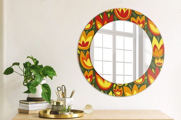 Specchio rotondo cornice con stampa Tulipani retrò fi 50 cm