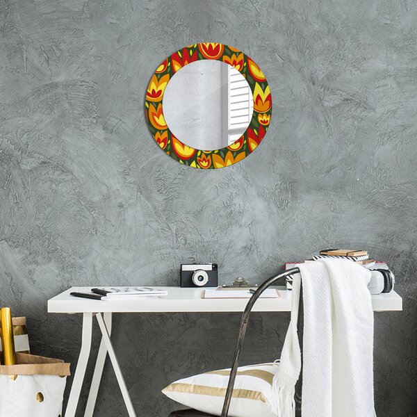 Specchio rotondo cornice con stampa Tulipani retrò fi 50 cm