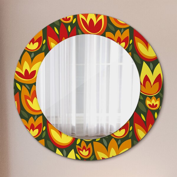 Specchio rotondo cornice con stampa Tulipani retrò fi 50 cm
