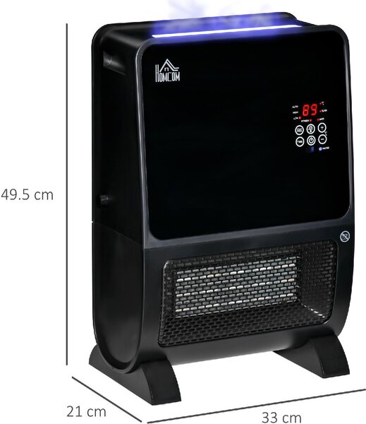 DecHome Stufa Elettrica 2 in 1 con Umidificatore Luce LED a 3 Colori e Ultravioletti Timer e Telecomando 33x21x49.5cm Nero