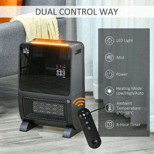 DecHome Stufa Elettrica 2 in 1 con Umidificatore Luce LED a 3 Colori e Ultravioletti Timer e Telecomando 33x21x49.5cm Nero