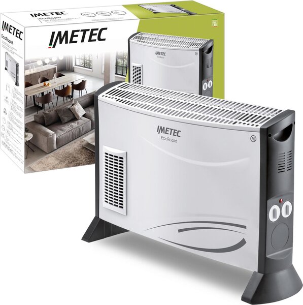 Imetec Stufa Elettrica Potenza termica 2000 watt con Termostato regolabile colore Silver - TH1-100 Eco Rapid