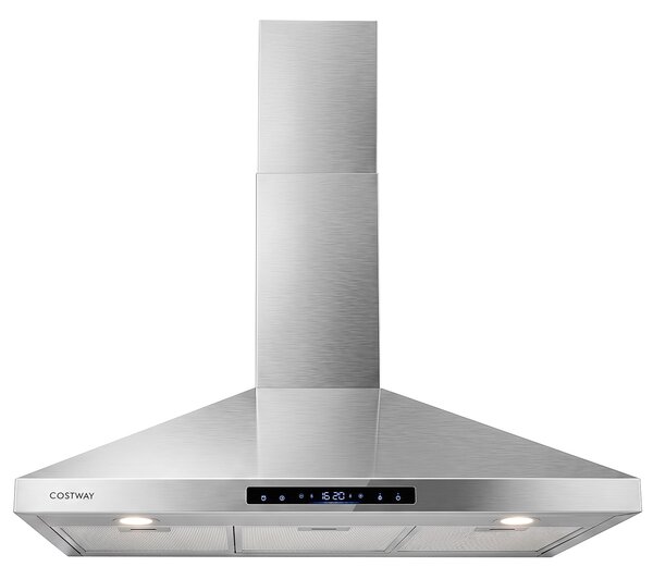 Costway Cappa aspirante cucina da parete in acciaio inossidabile 90 cm, Cappa cucina a forma di t con pannello touch 8 velocità