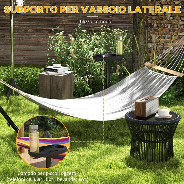 VivaGarden Supporto per Amaca da Giardino in Acciaio 285x125x110 cm Portata 150 Kg con Tavolino Integrato colore Nero