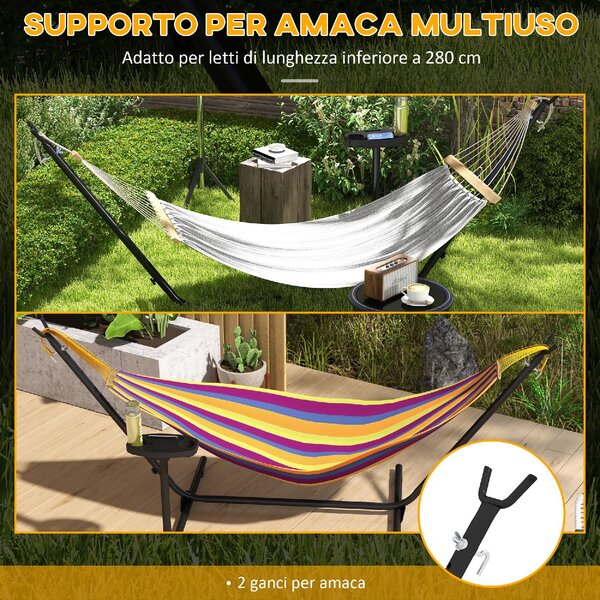 VivaGarden Supporto per Amaca da Giardino in Acciaio 285x125x110 cm Portata 150 Kg con Tavolino Integrato colore Nero