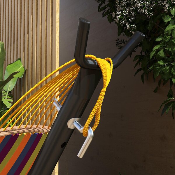 VivaGarden Supporto per Amaca da Giardino in Acciaio 285x125x110 cm Portata 150 Kg con Tavolino Integrato colore Nero