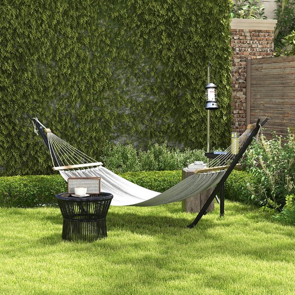 VivaGarden Supporto per Amaca da Giardino in Acciaio 285x125x110 cm Portata 150 Kg con Tavolino Integrato colore Nero