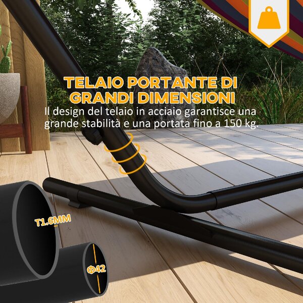 VivaGarden Supporto per Amaca da Giardino in Acciaio 285x125x110 cm Portata 150 Kg con Tavolino Integrato colore Nero