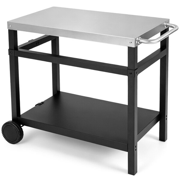 Costway Carrello per barbecue a 2 ripiani con ruote ampio piano in acciaio inossidabile, Carrello di servizio da esterno per picnic