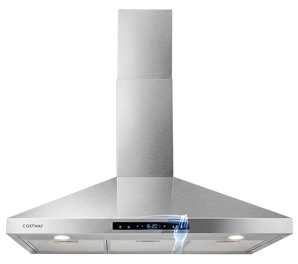 Costway Cappa aspirante cucina da parete in acciaio inossidabile 90 cm, Cappa cucina a forma di t con pannello touch 8 velocità