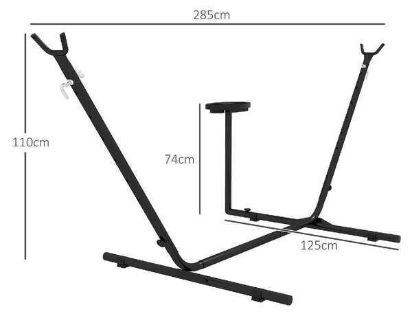 VivaGarden Supporto per Amaca da Giardino in Acciaio 285x125x110 cm Portata 150 Kg con Tavolino Integrato colore Nero