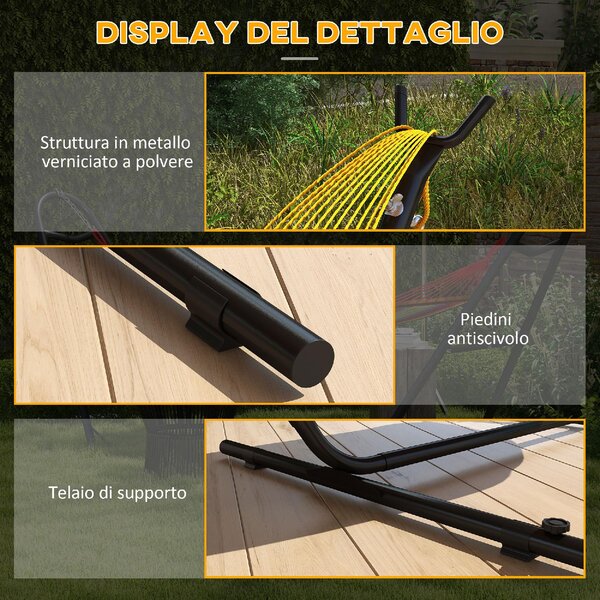 VivaGarden Supporto per Amaca da Giardino in Acciaio 285x125x110 cm Portata 150 Kg con Tavolino Integrato colore Nero