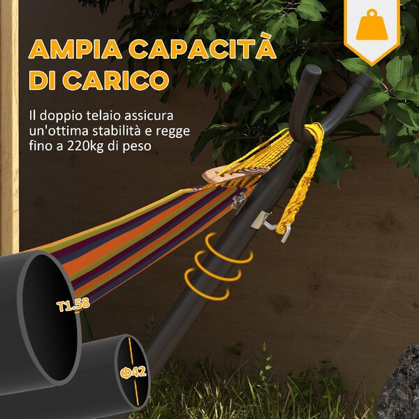 VivaGarden Supporto per Amaca da Giardino in Metallo 290x120x115 cm Portata 220 Kg colore Nero