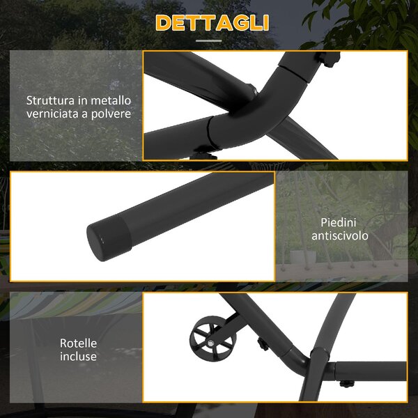 VivaGarden Supporto per Amaca da Giardino in Metallo 290x120x115 cm Portata 220 Kg colore Nero