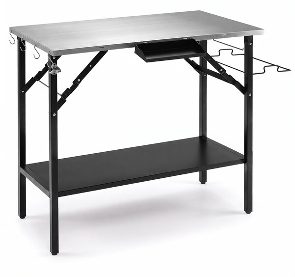 Costway Tavolo da barbecue pieghevole in acciaio con 1 ripiano regolabile, Tavolino da esterno per picnic e campeggio