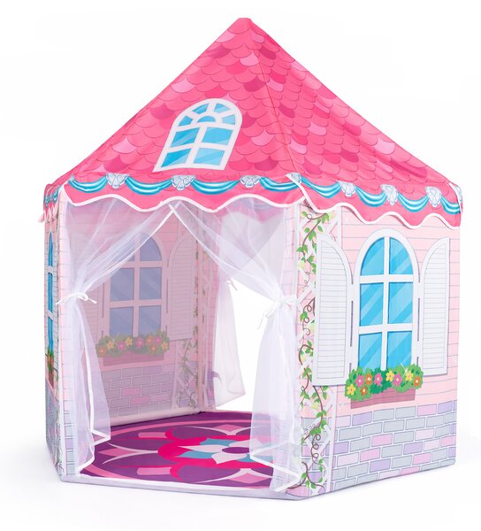 Costway Tenda per bambini 3+ anni con tappetino protettivo e 2 porte per cameretta, Capanna traspirante e lavabile Rosa