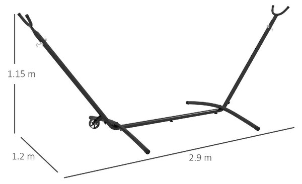 VivaGarden Supporto per Amaca da Giardino in Metallo 290x120x115 cm Portata 220 Kg colore Nero