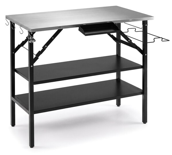 Costway Tavolo da barbecue pieghevole in acciaio con 2 ripiano regolabile, Tavolino da esterno per picnic e campeggio