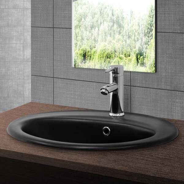 Lavabo LuxeBath Lavabo da appoggio ovale, 57x48,5x19,5 cm, nero opaco, in Vetroceramica