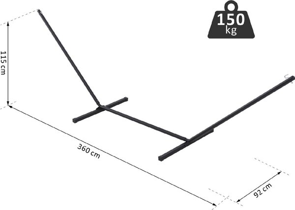 VivaGarden Supporto per Amaca da Giardino in Metallo cm 360x92x115 Portata 150 Kg colore Nero