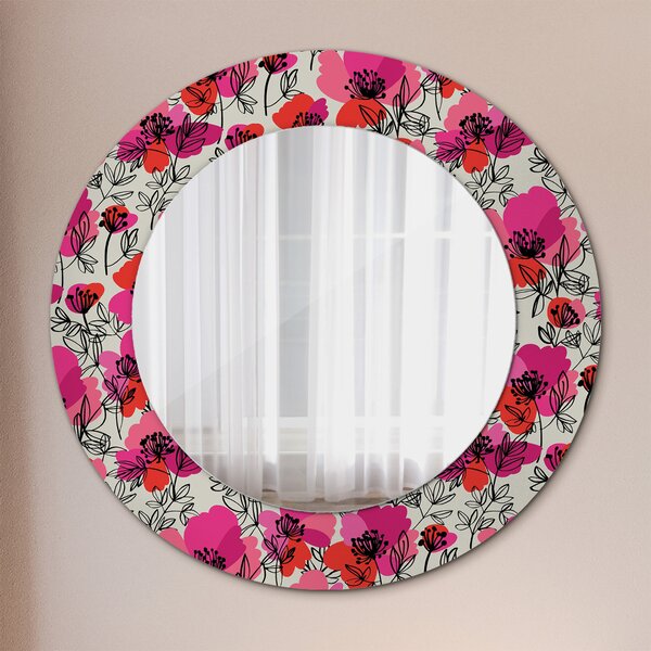 Specchio tondo con decoro Poppies rosa fi 50 cm