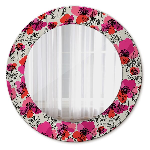 Specchio tondo con decoro Poppies rosa fi 50 cm