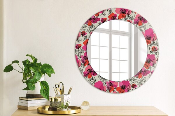 Specchio tondo con decoro Poppies rosa fi 50 cm