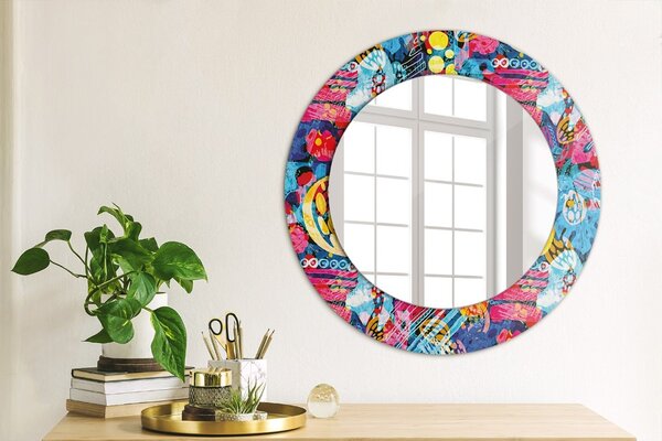 Specchio tondo con decoro Scarabocchi colorati fi 50 cm