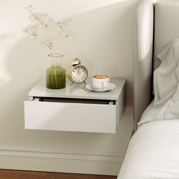 HOMCOM Set da 2 Comodini con cassetto per camera da letto, design da parete e pannello truciolare, 40x30x14 cm, Bianco | Aosom Italy