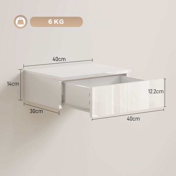 HOMCOM Set da 2 Comodini con cassetto per camera da letto, design da parete e pannello truciolare, 40x30x14 cm, Bianco | Aosom Italy