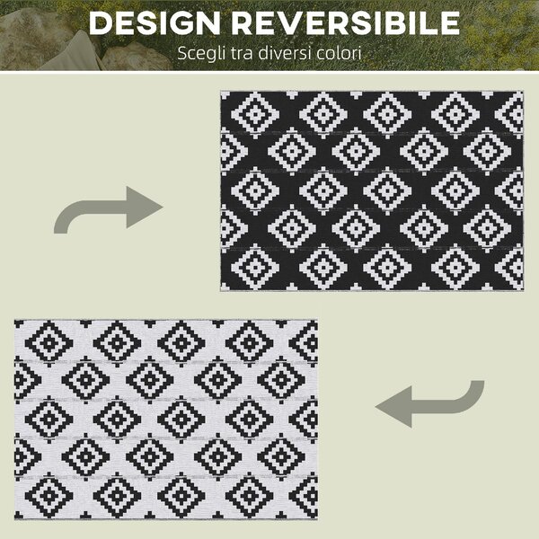 DecHome Tappeto da Esterno per Balcone e Terrazza Reversibile con Fantasia Geometrica 2.74x1.82 m colore Nero/Bianco - R367482