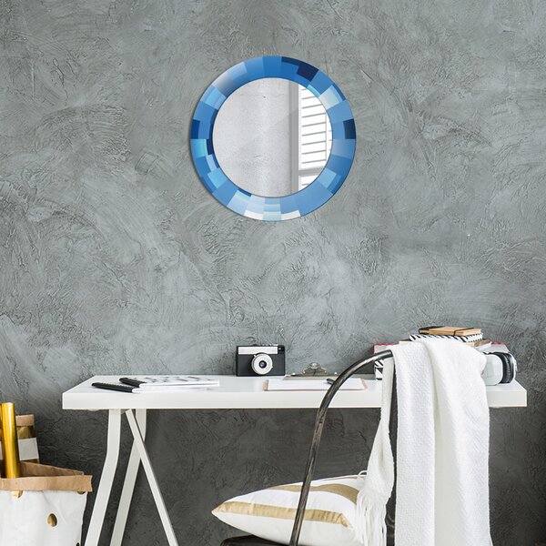 Specchio rotondo cornice con stampa Abstract blu fi 50 cm