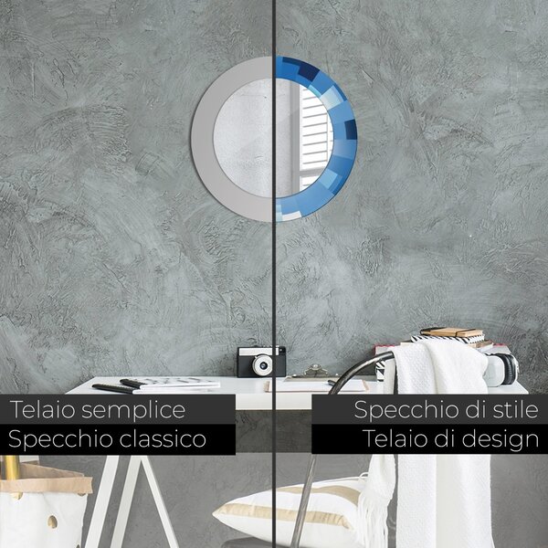 Specchio rotondo cornice con stampa Abstract blu fi 50 cm