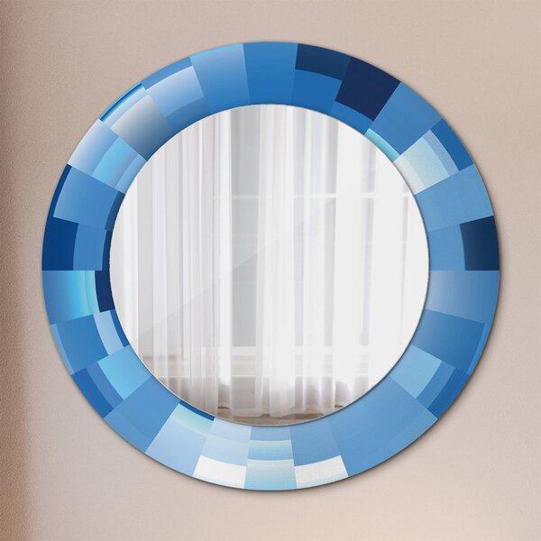 Specchio rotondo cornice con stampa Abstract blu fi 50 cm