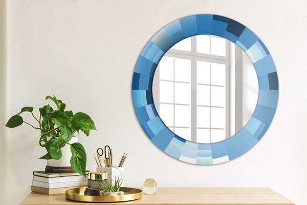 Specchio rotondo cornice con stampa Abstract blu fi 50 cm