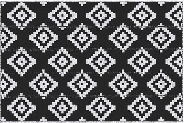 DecHome Tappeto da Esterno per Balcone e Terrazza Reversibile con Fantasia Geometrica 2.74x1.82 m colore Nero/Bianco - R367482