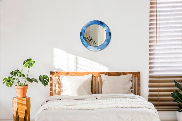 Specchio rotondo cornice con stampa Abstract blu fi 50 cm