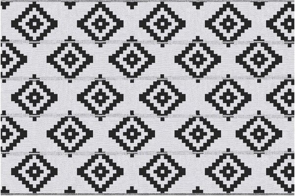 DecHome Tappeto da Esterno per Balcone e Terrazza Reversibile con Fantasia Geometrica 2.74x1.82 m colore Nero/Bianco - R367482