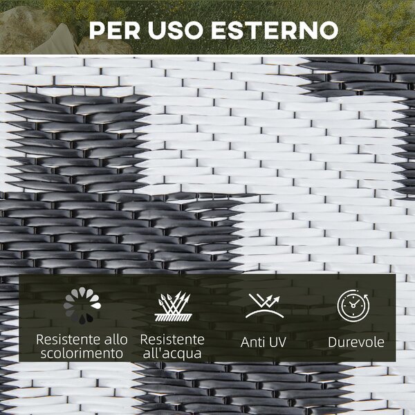 DecHome Tappeto da Esterno per Balcone e Terrazza Reversibile con Fantasia Geometrica 2.74x1.82 m colore Nero/Bianco - R367482