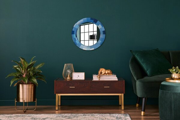 Specchio rotondo cornice con stampa Abstract blu fi 50 cm
